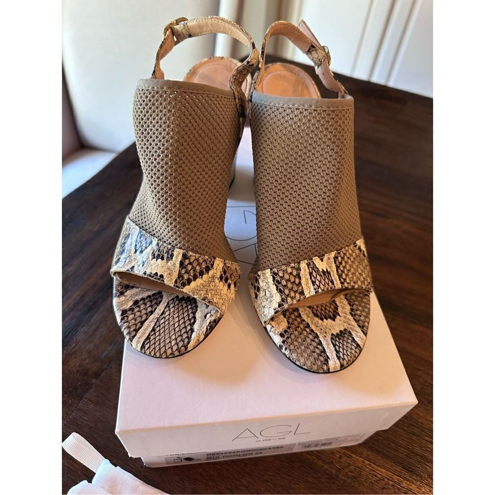 AGL taupe snakeskin stretch heeled sandal